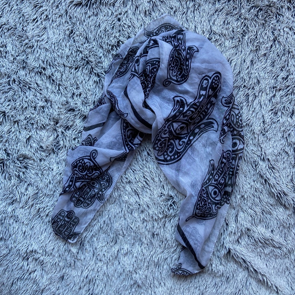 Black and White Hamsa Hand Scarf